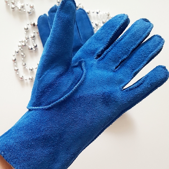 NEW⭐100% Suede Leather Gloves💙Turquoise Blue - Picture 3 of 8